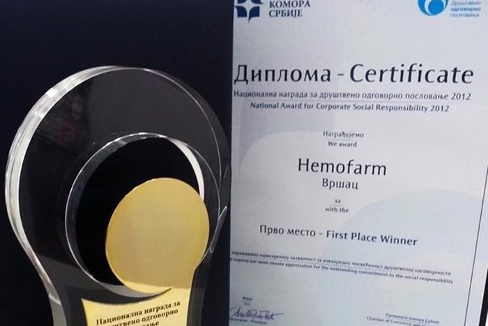 Hemofarm dobitnik Nacionale nagrade za duštveno odgovorno poslovanje